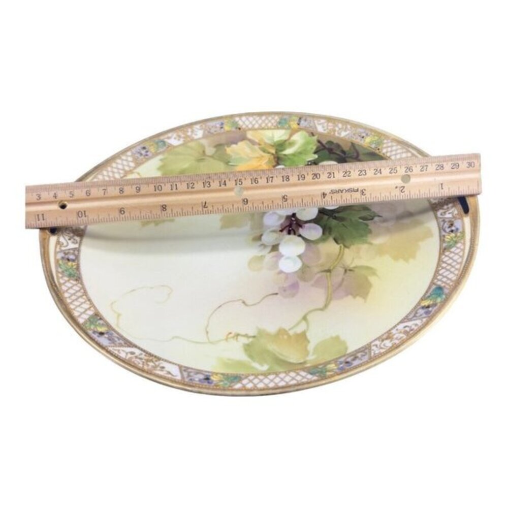 Antique Nippon HandPainted Large Platter Dish Plate W Handles Textured Porcelain - Picture 8 of 16